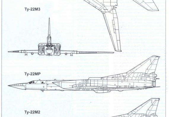 Туполев Ту-22М3 (три) чертежи (рисунки) самолета